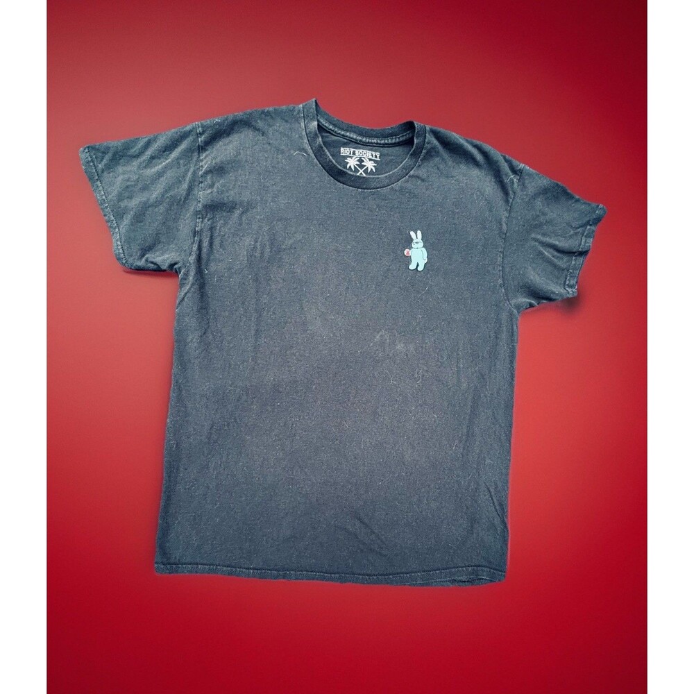 Riot Society Black Graphic T Shirt Men’s Large Blue Bunny Cartoon Cotton Tee